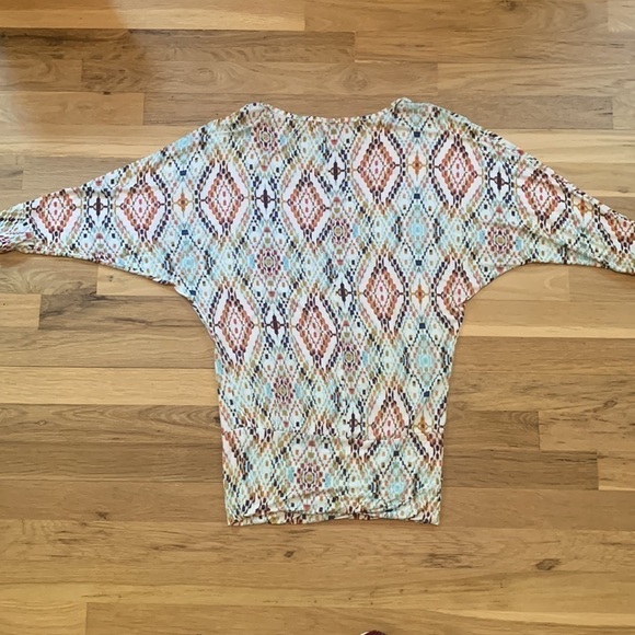 MARKET & Spruce Drop Shoulder 3/4 Sleeve Geometric Print Stretchy Top Women’s XS - Picture 11 of 12